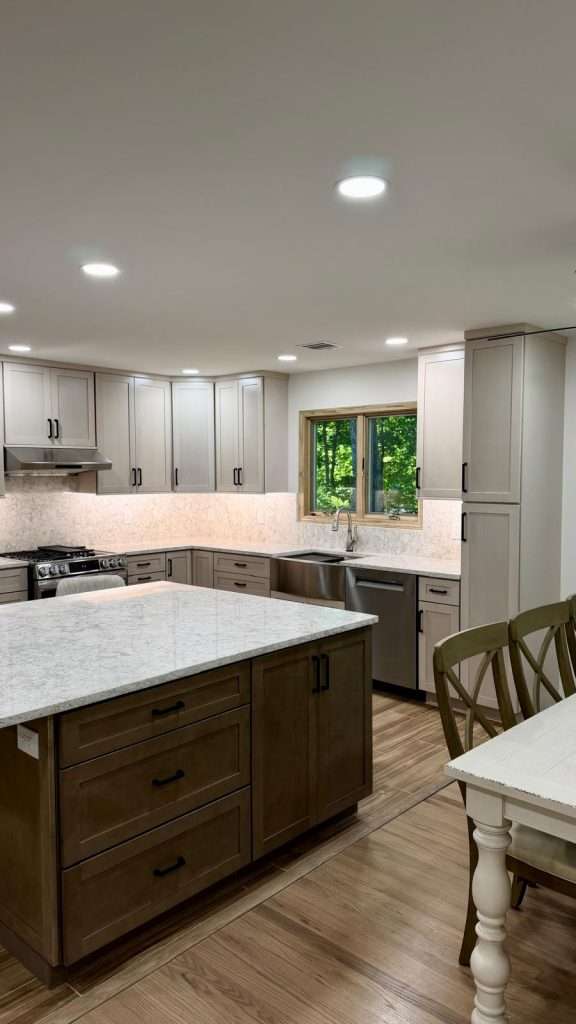 Kitchen remodel with island and quartz countertops by Nuvista Designs General Contractors in Bergen County, NJ
