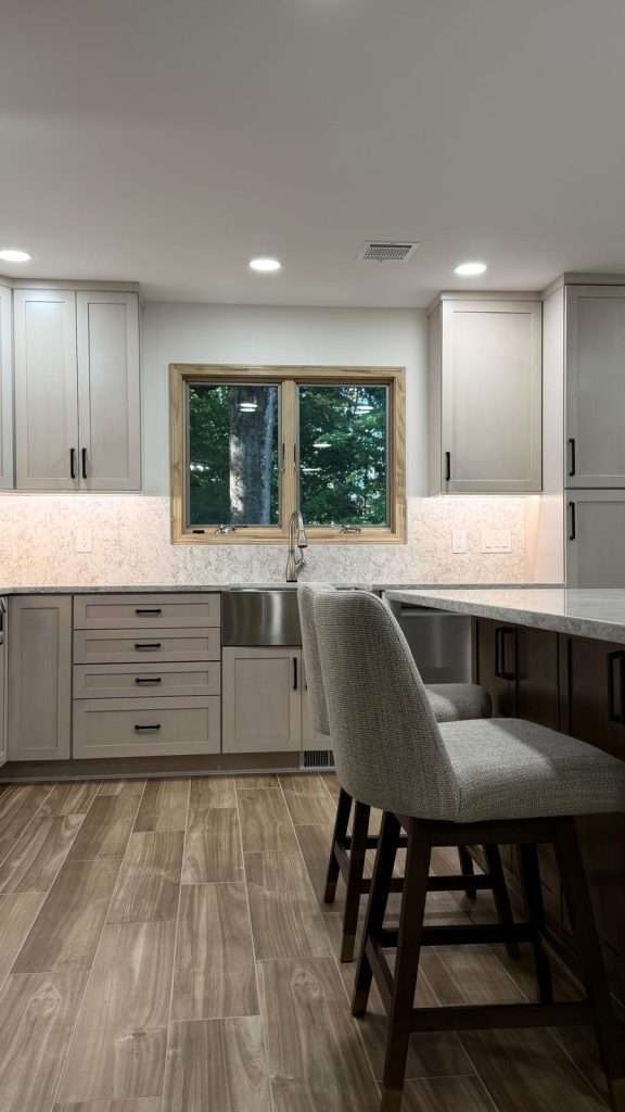 Kitchen island with bar seating by Nuvista Designs General Contractors in Bergen County, NJ