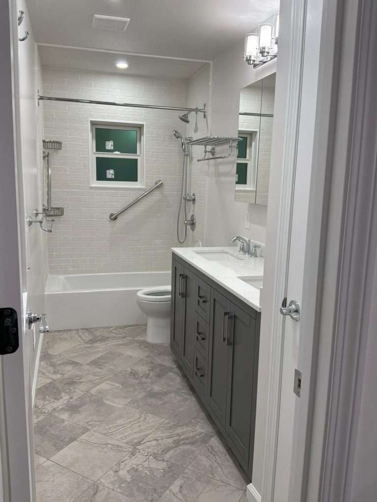 Bathroom remodel with tub and shower by Nuvista Designs General Contractors in Bergen County, NJ